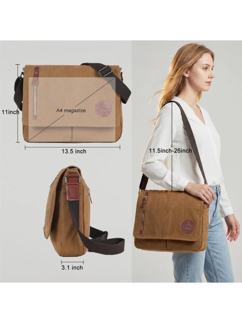Vintage Canvas Messenger Bag, 13.5
